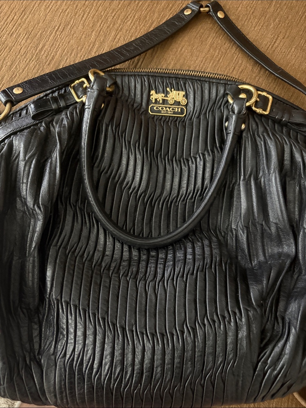 Coach Madison Midnight Black Gathered Leather Lindsey Satchel Shoulder Bag - Picture 16 of 16